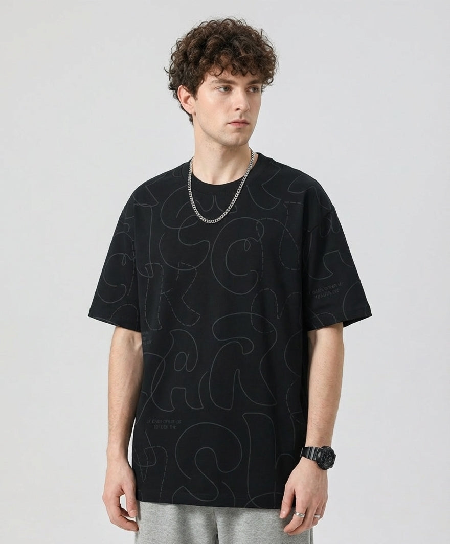 Printed Scribble Black T-Shirt