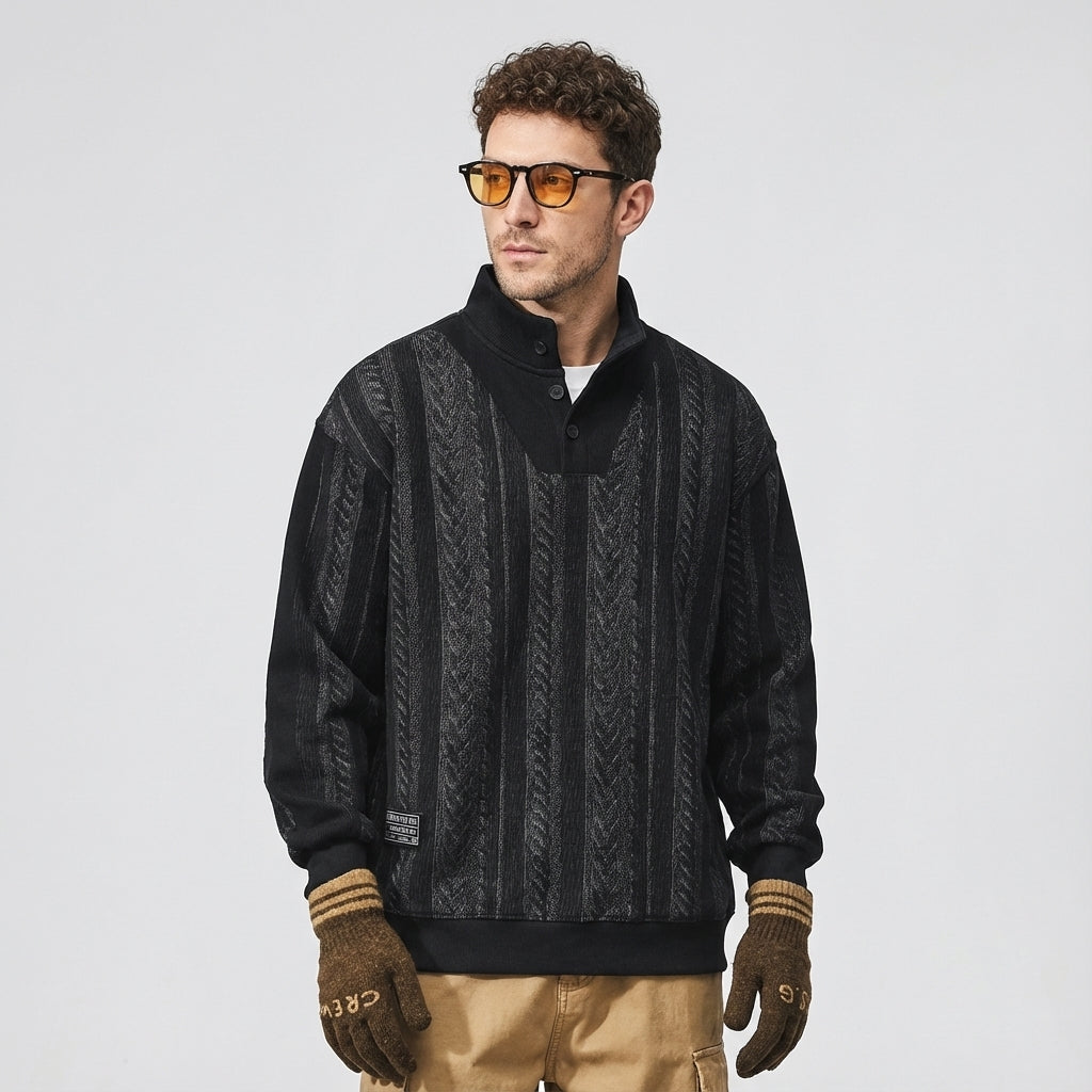 Textured Turtle Neck Pullover in Black