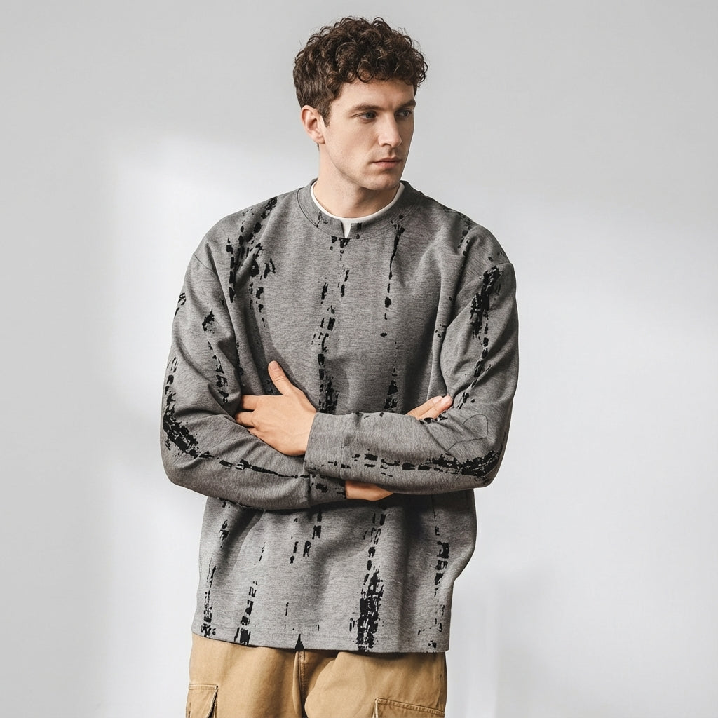 Double Layer Design Tee with Brushstroke Print
