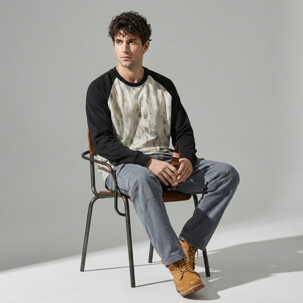 Suede Sweatshirt with Raglan Sleeves