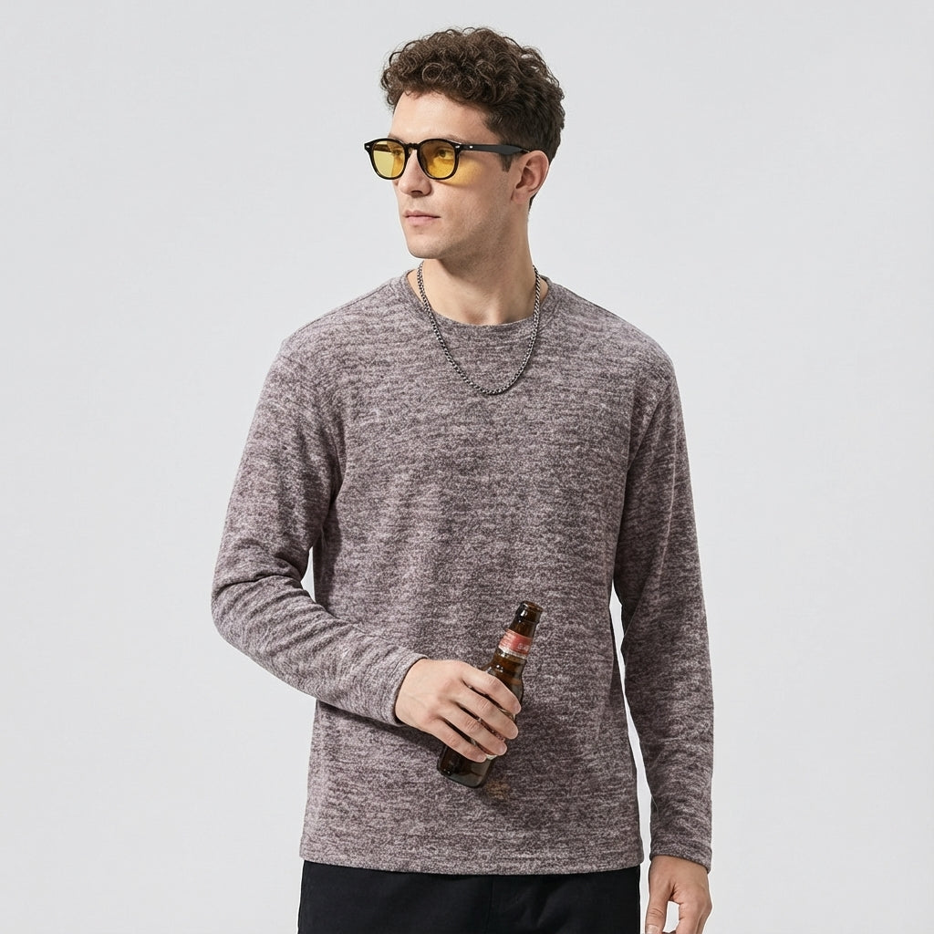 Soft Knitted Skin Friendly Fleece Crew Neck Tee