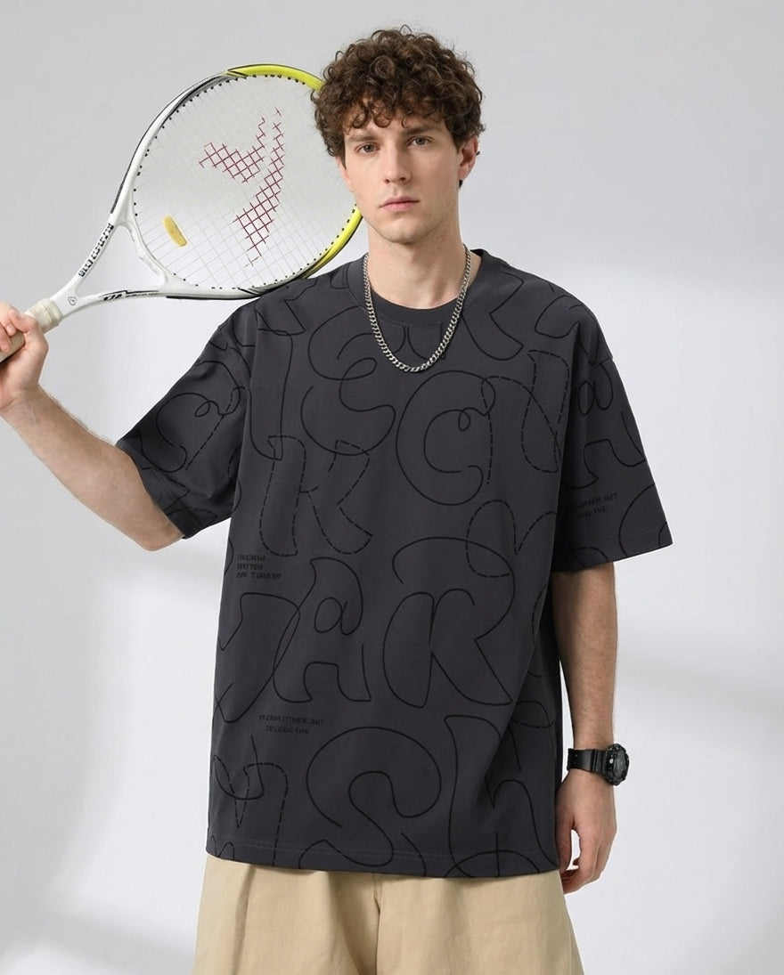Printed Scribble Dark Gray T-Shirt
