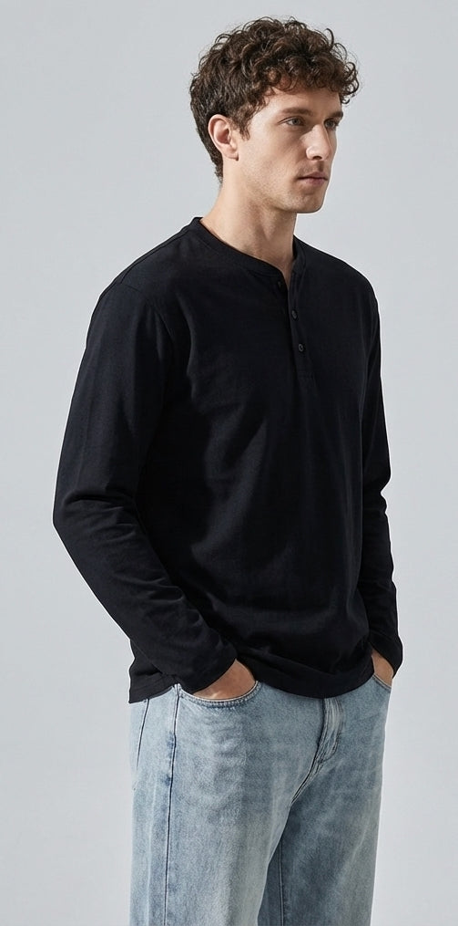 Henry Collar Polo Tee in Black