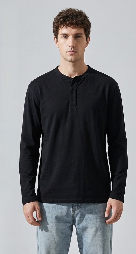 Henry Collar Polo Tee in Black