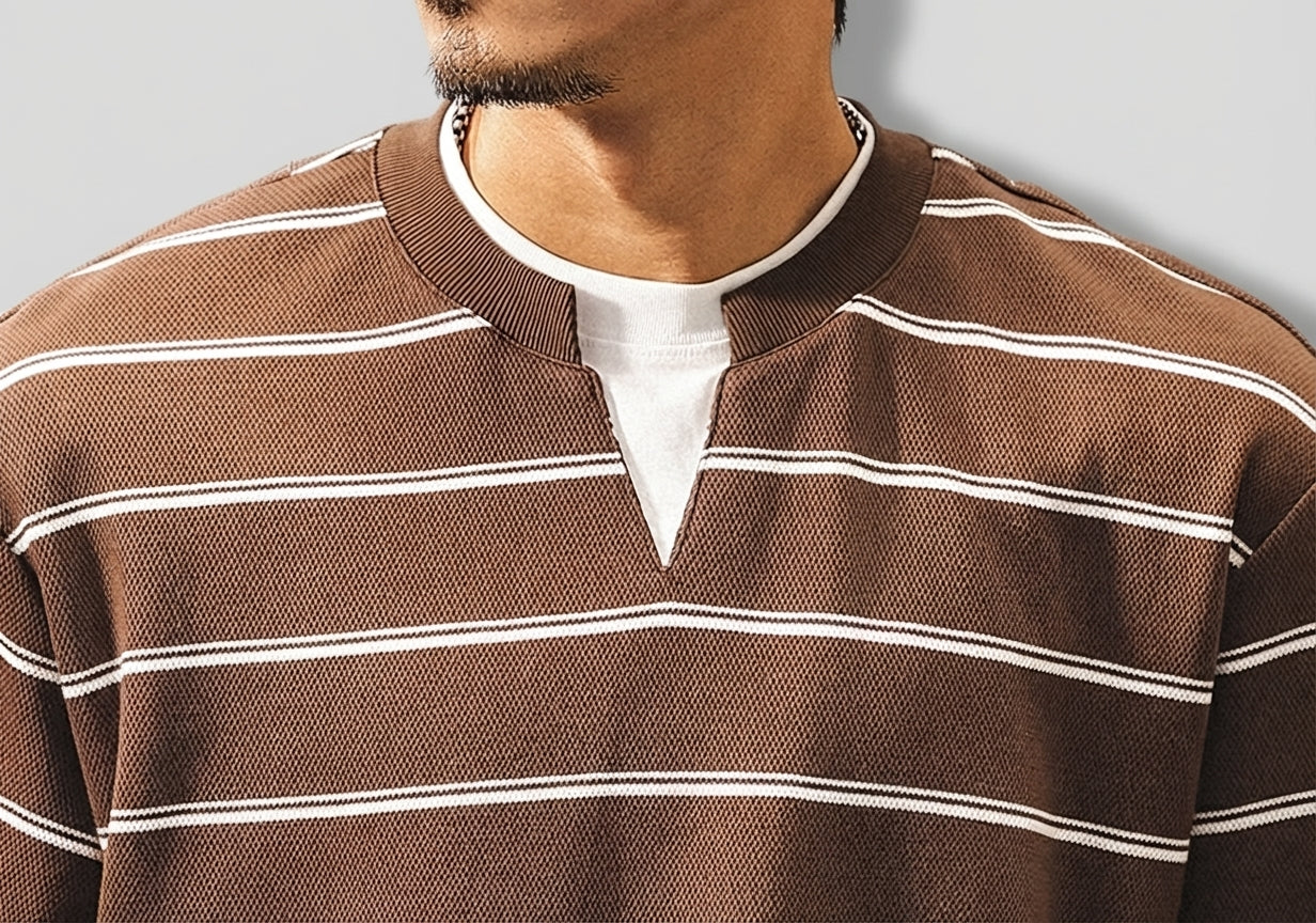 Sailors Stripe Tee with Dropped Shoulder Sleeves in Brown