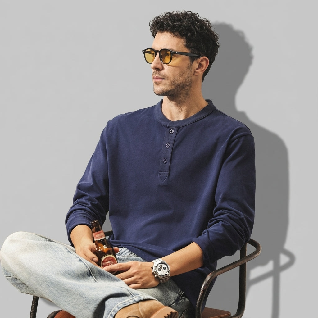 Henry Collar Polo Tee in Blue