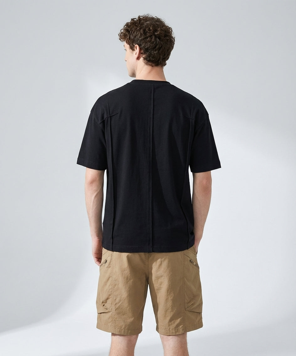 Shoulder Splice Panel Loose Tee in Black