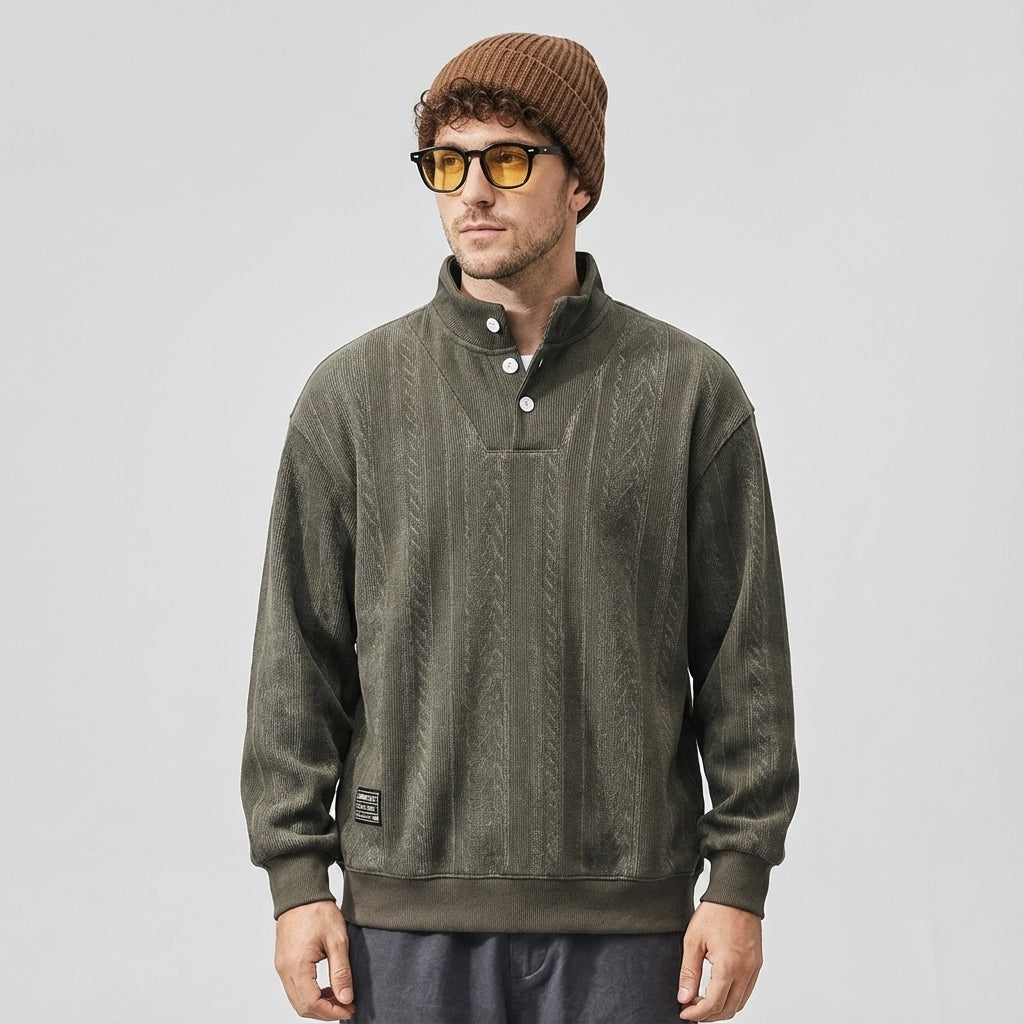 Textured Turtle Neck Pullover Gray Green