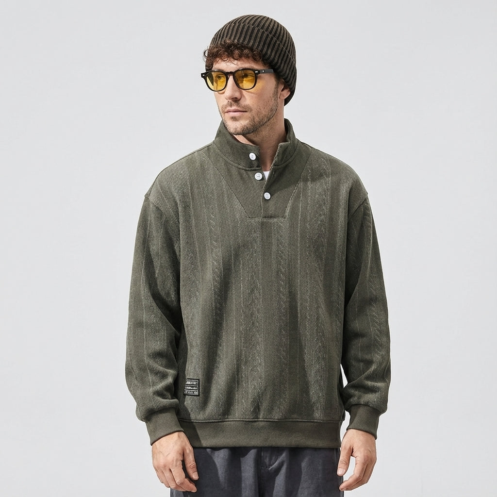 Textured Turtle Neck Pullover Gray Green