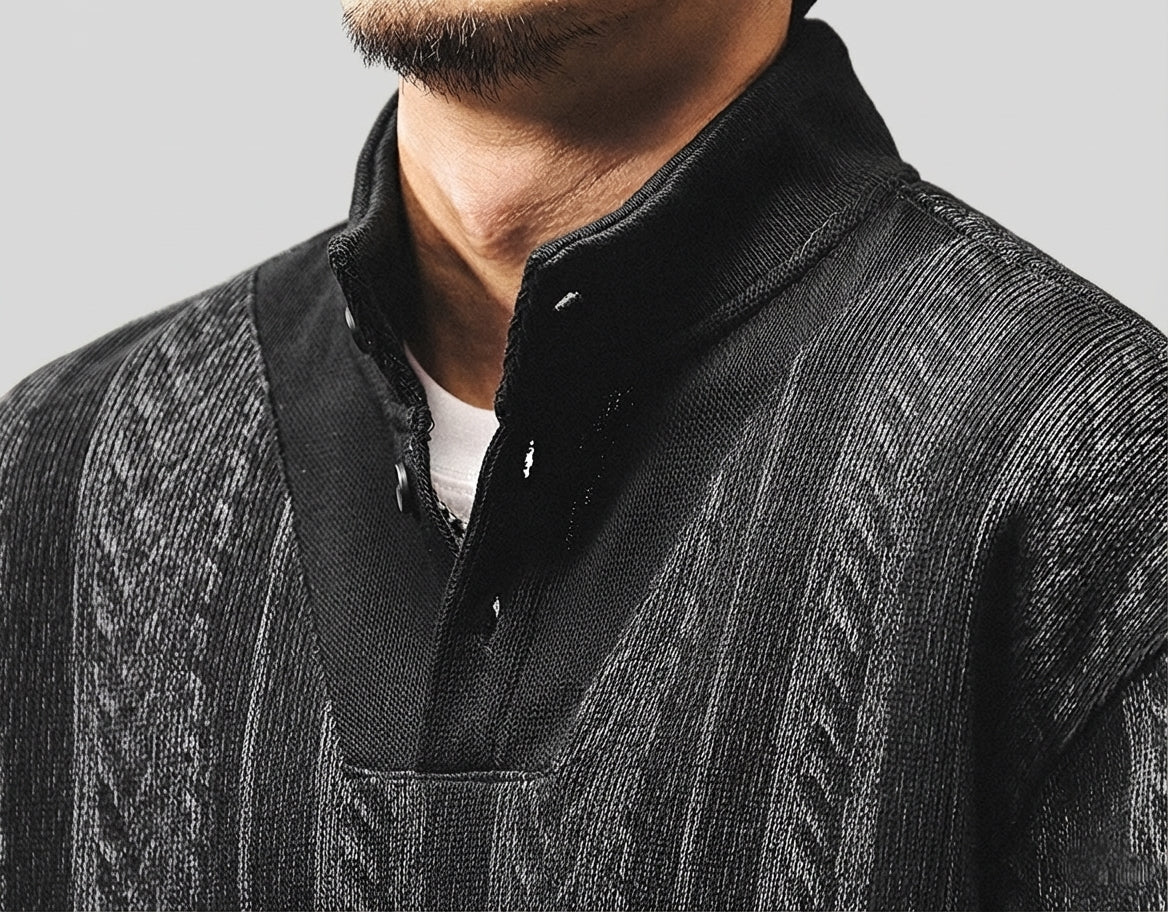 Textured Turtle Neck Pullover in Black