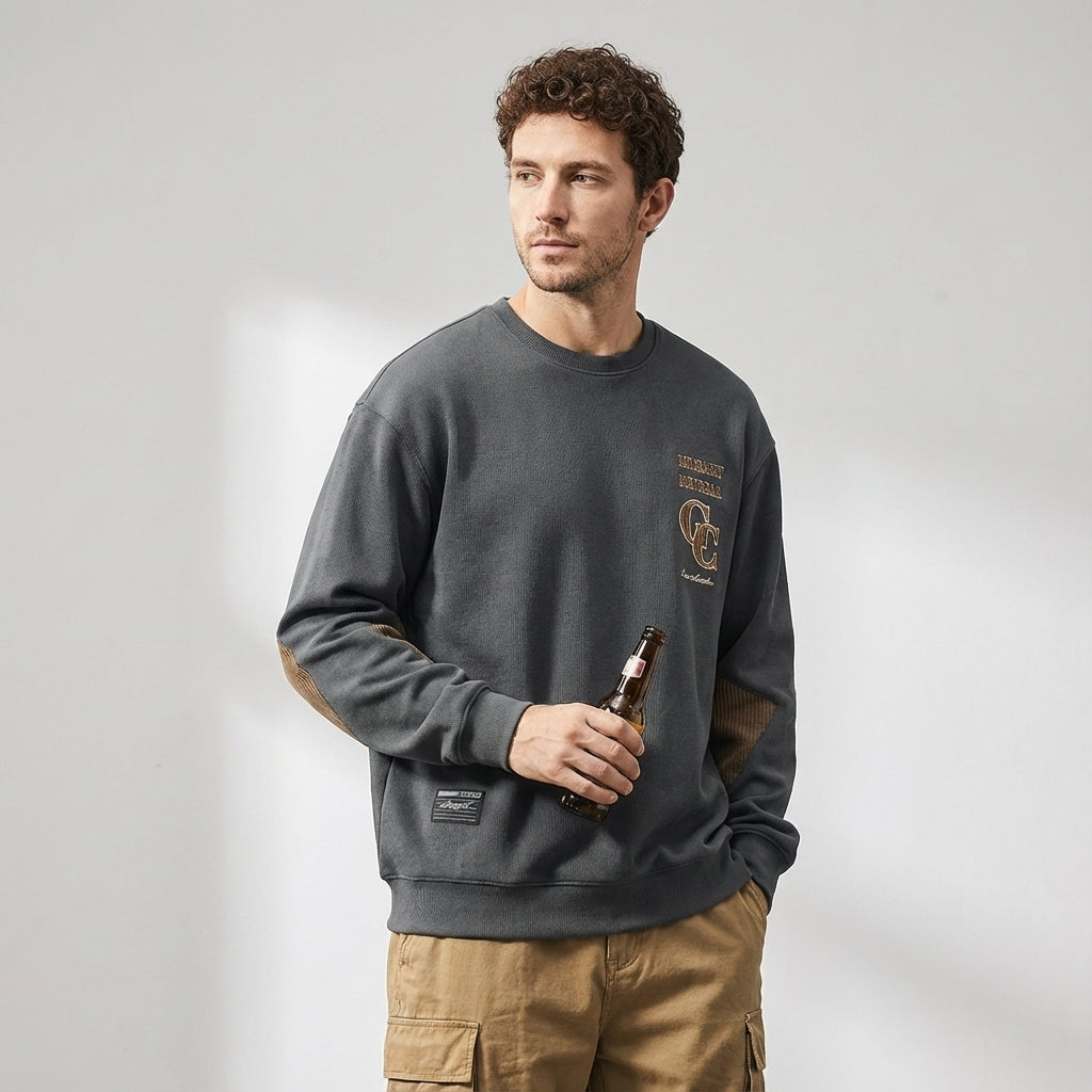 Crewneck Jumper with Dropped Shoulder Sleeves in Grey