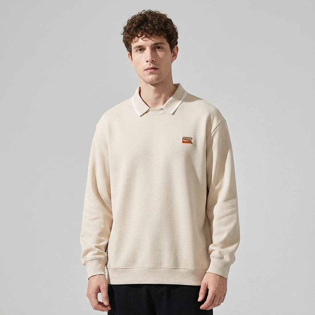 Classic Collared Sweatshirt in Beige
