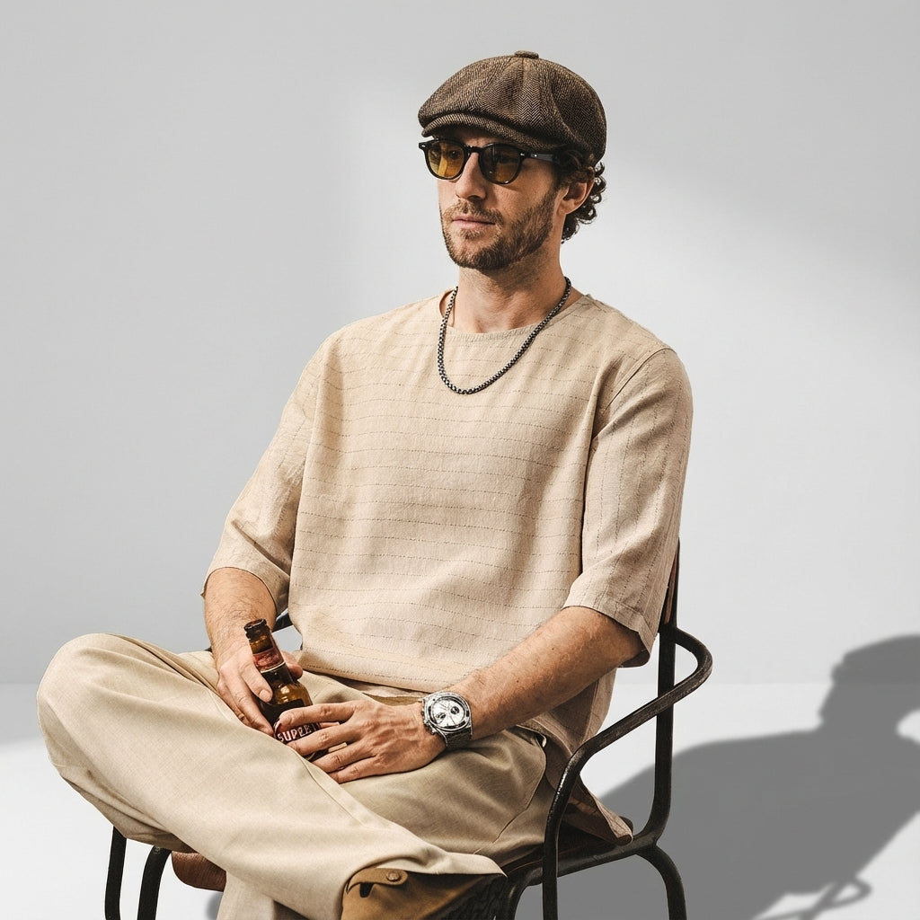 Textured Stitch Crew Tee in Desert Sand