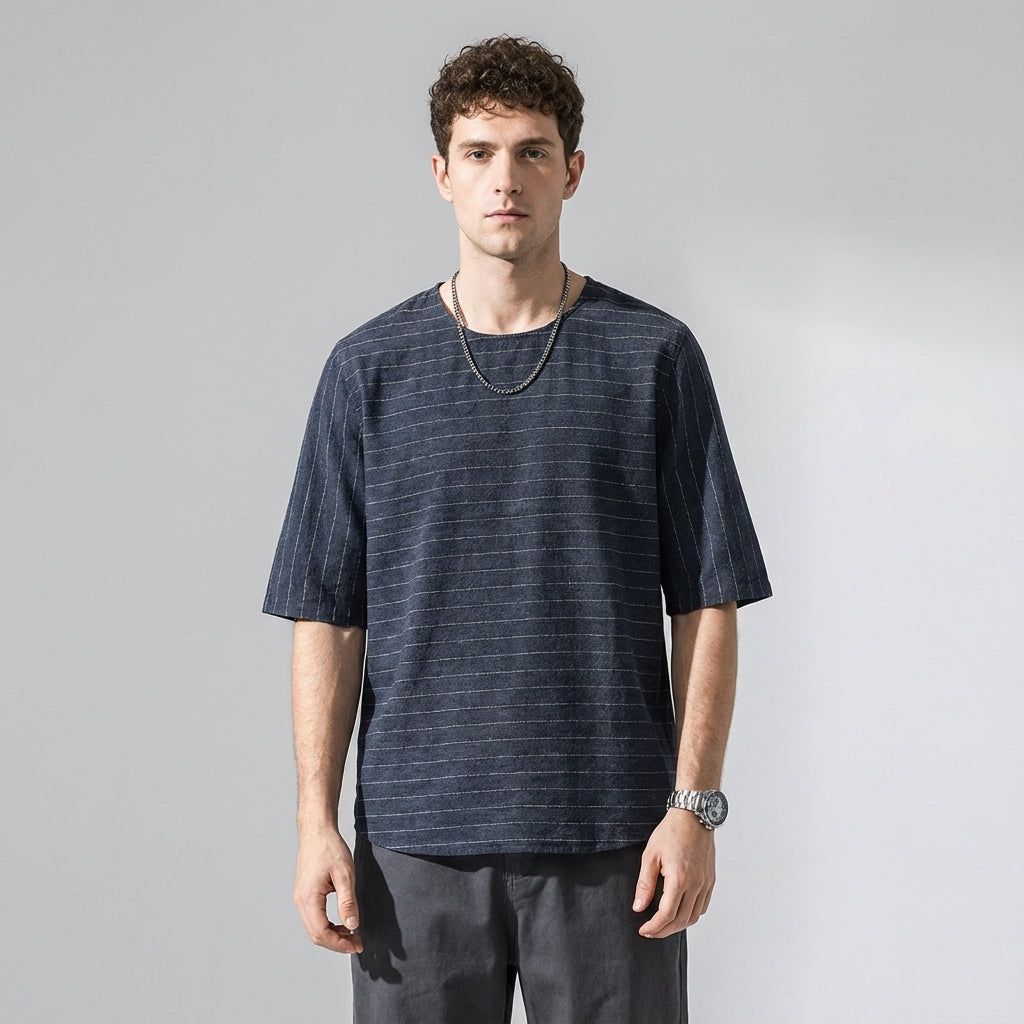 Textured Stitch Crew Tee in Navy Blue