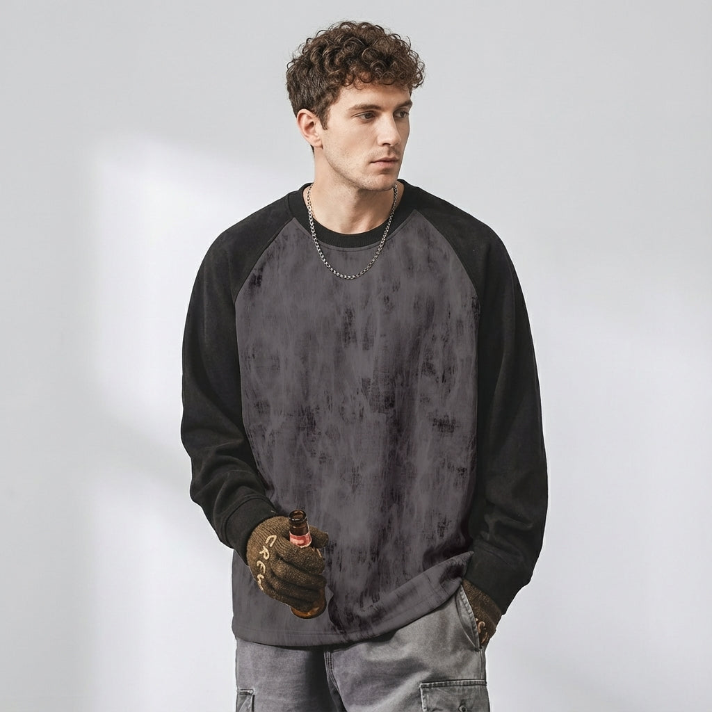 Suede Sweatshirt with Raglan Sleeves