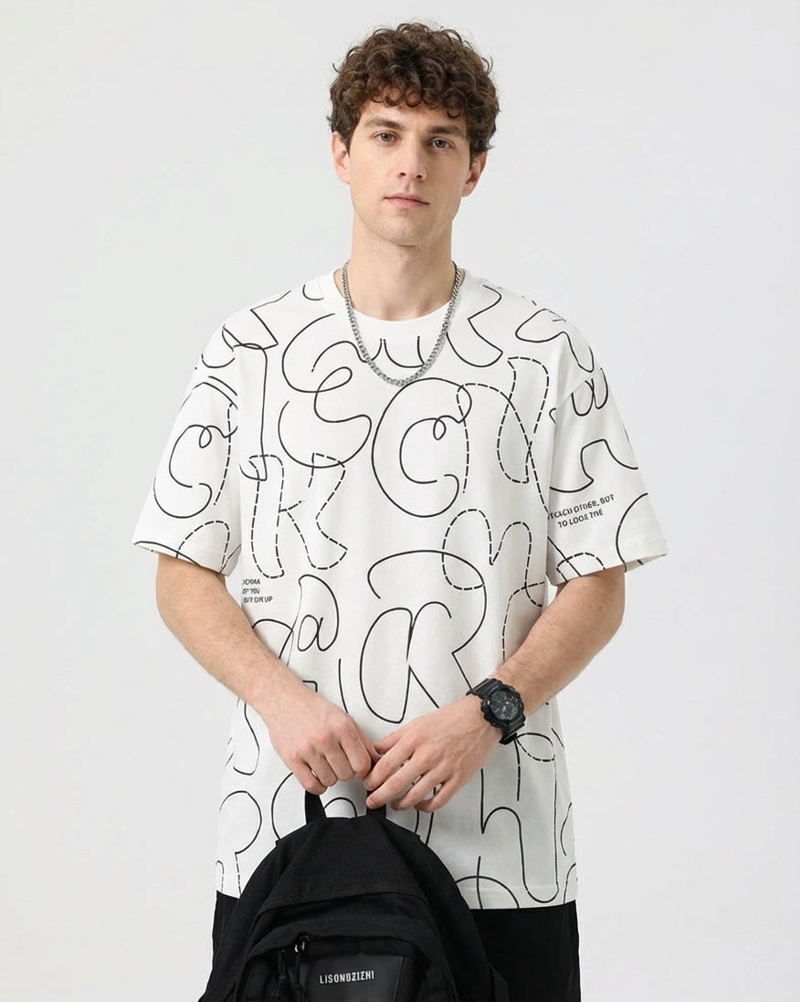 Printed Scribble White T-Shirt
