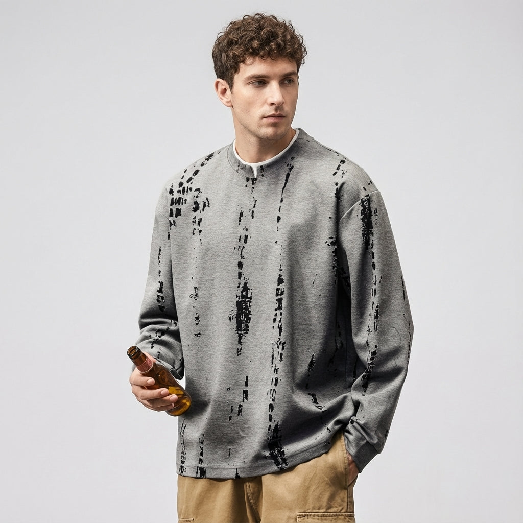 Double Layer Design Tee with Brushstroke Print