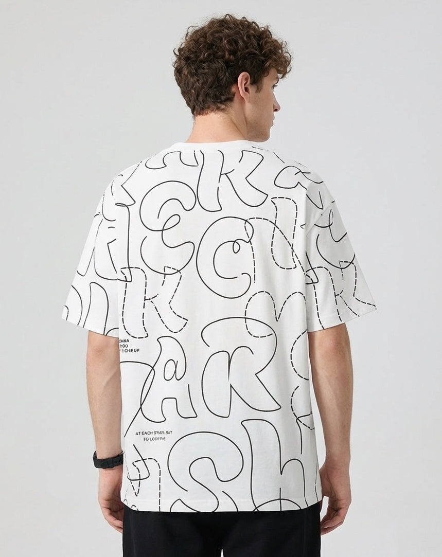 Printed Scribble White T-Shirt