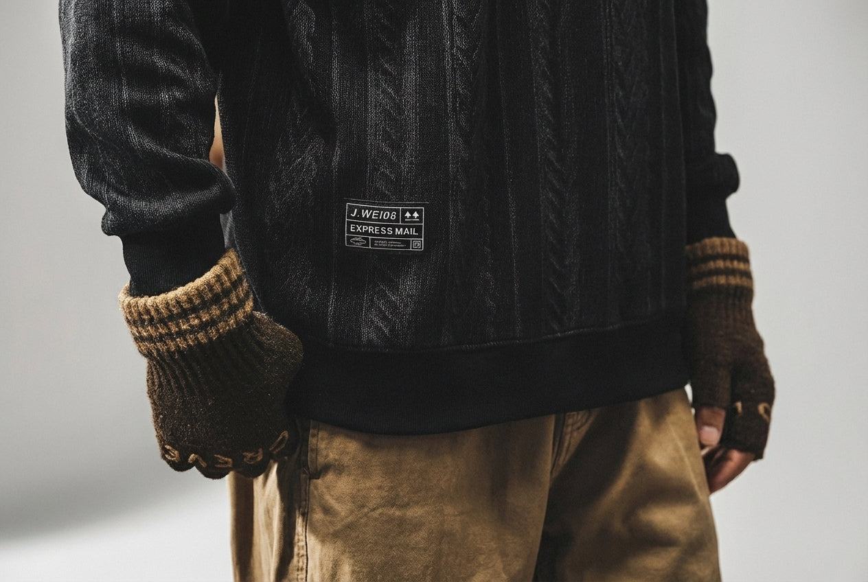 Textured Turtle Neck Pullover in Black