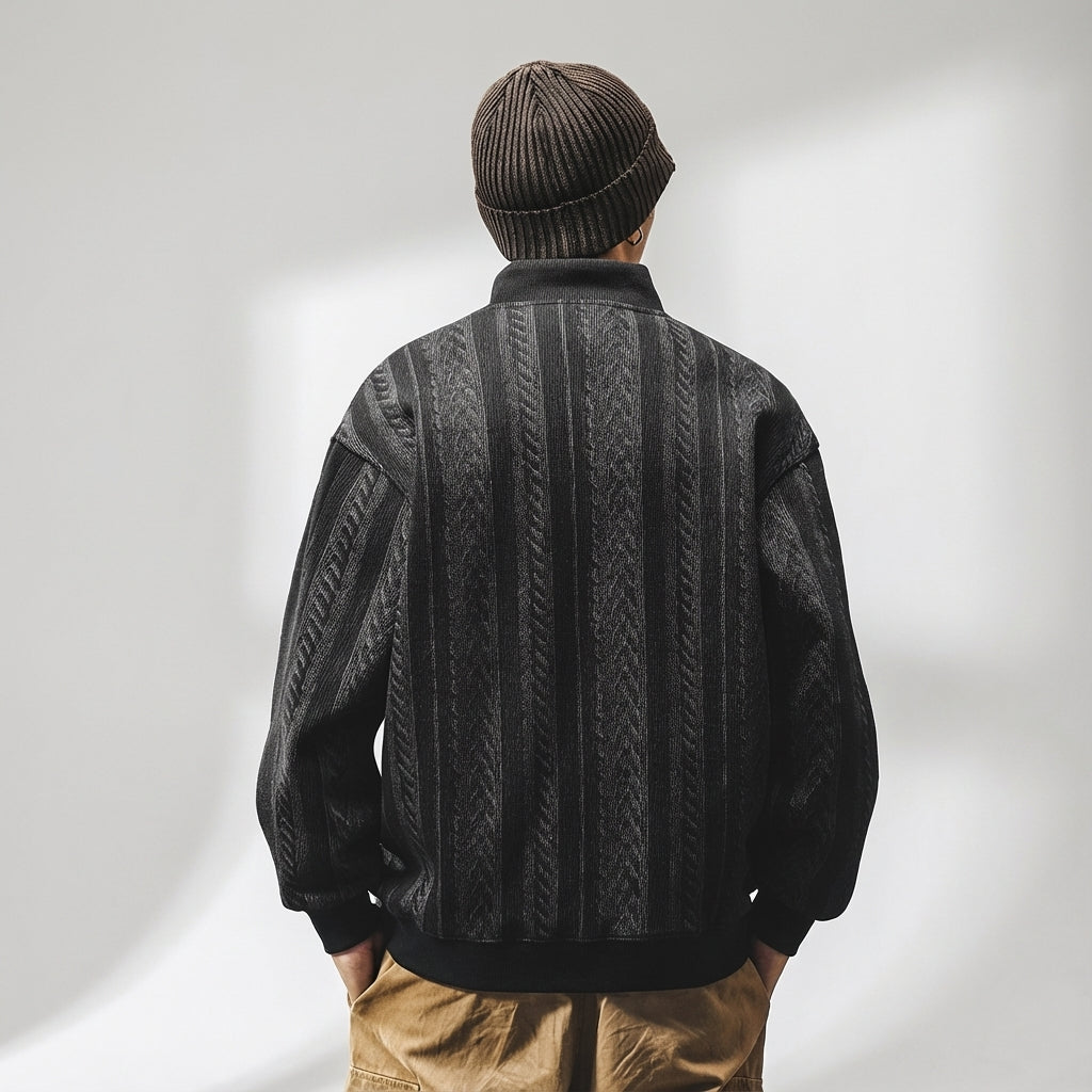 Textured Turtle Neck Pullover in Black