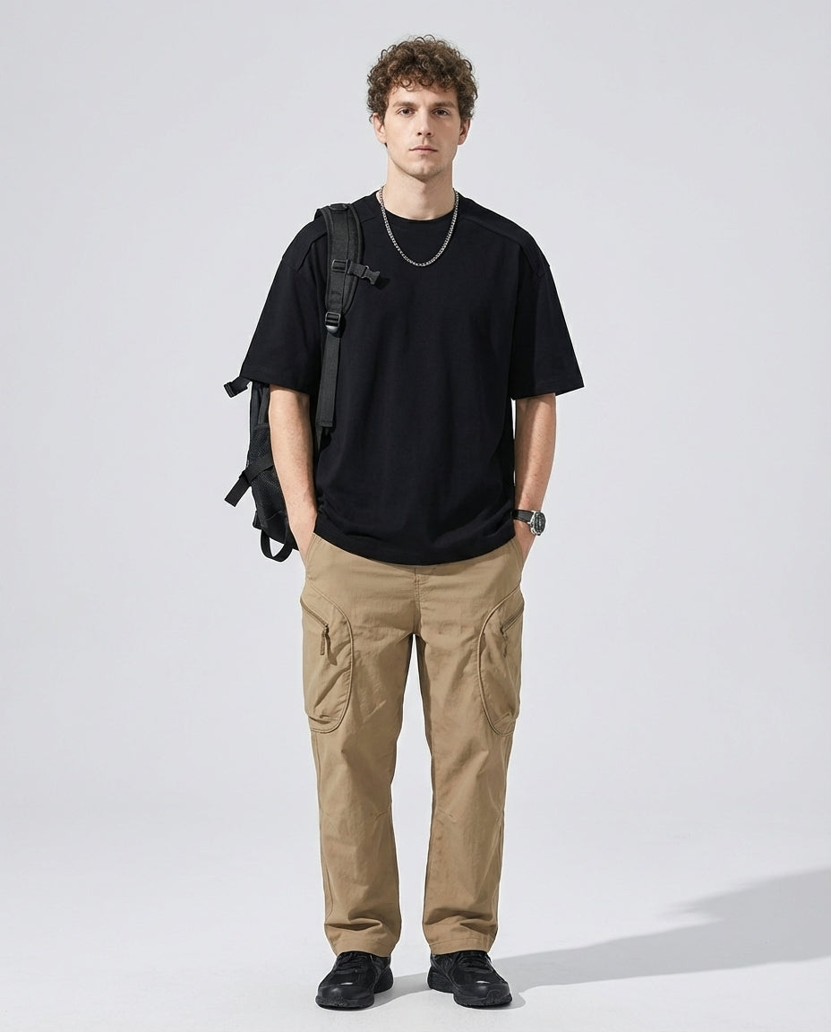 Shoulder Splice Panel Loose Tee in Black