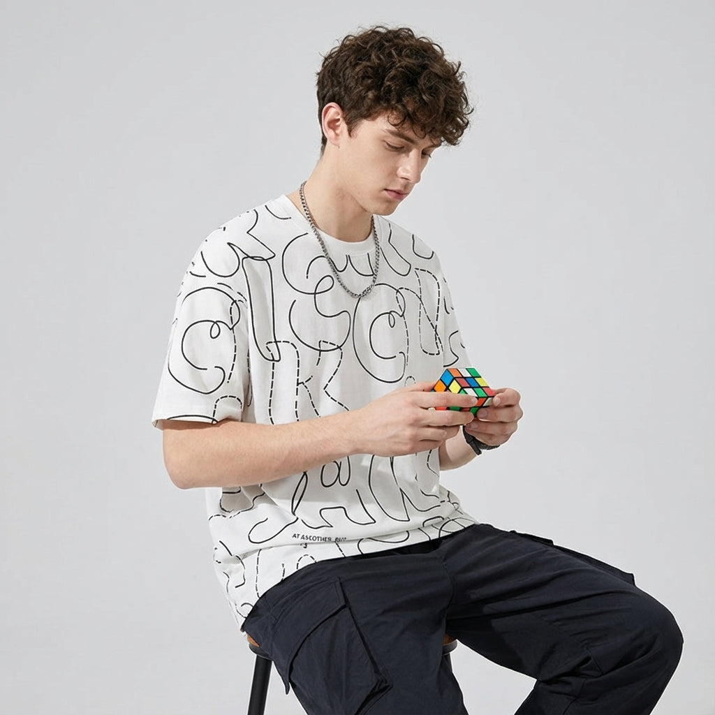 Printed Scribble White T-Shirt