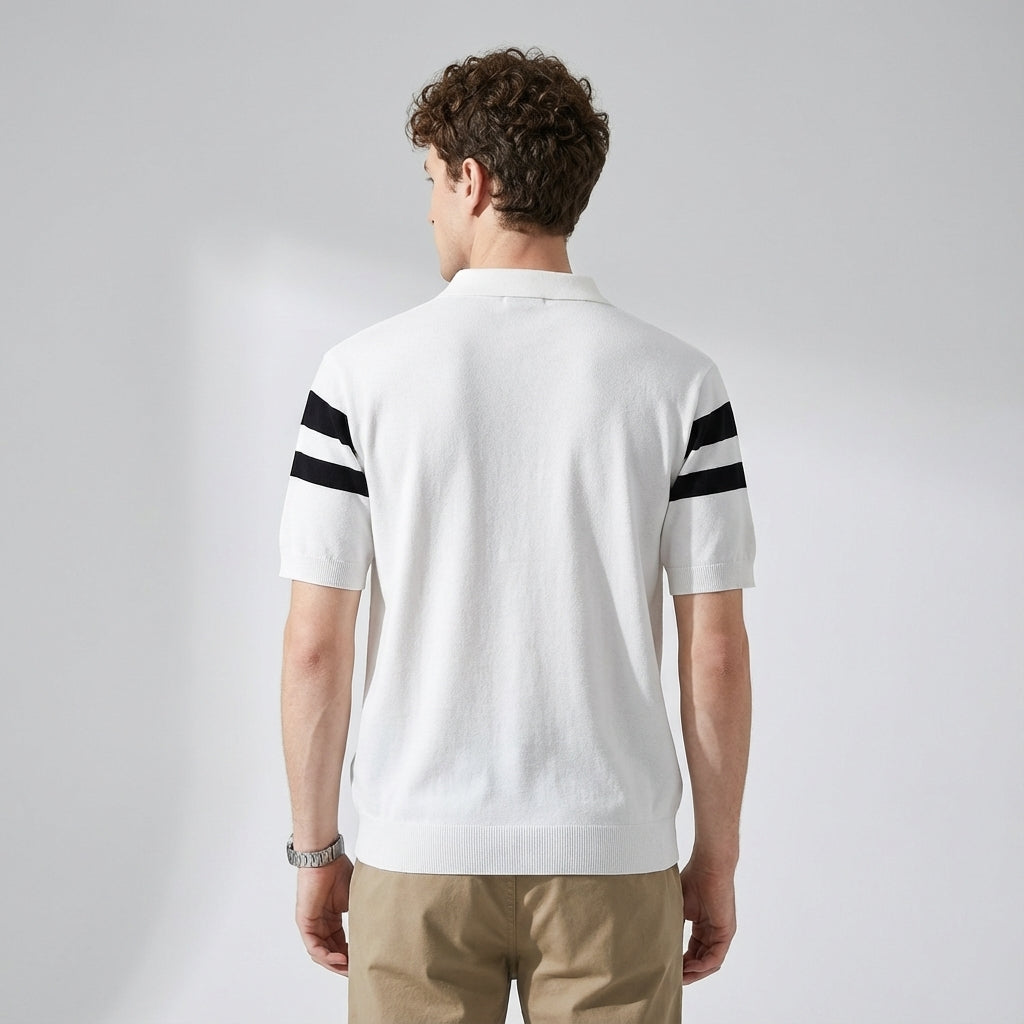 Varsity Stripe Knit Polo in Black