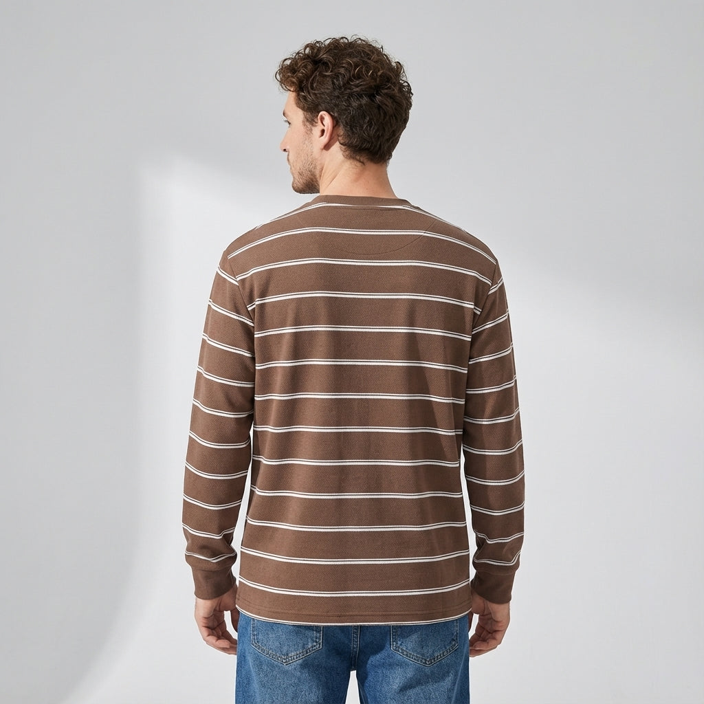 Sailors Stripe Tee with Dropped Shoulder Sleeves in Brown
