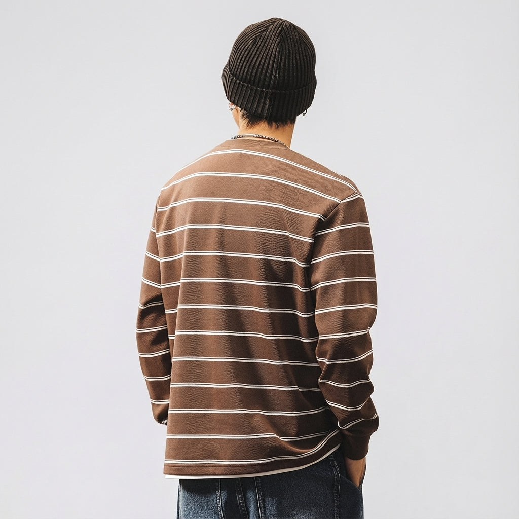 Sailors Stripe Tee with Dropped Shoulder Sleeves in Brown