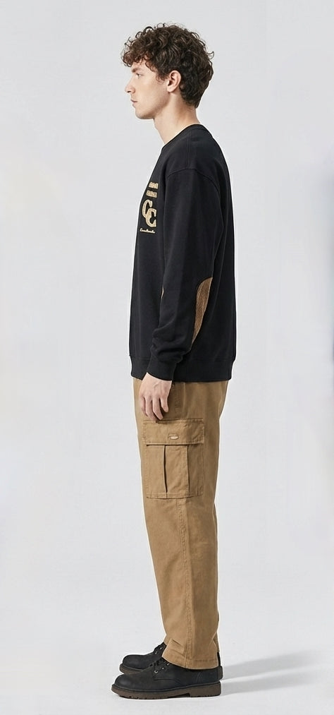 Crewneck Jumper with Dropped Shoulder Sleeves in Black