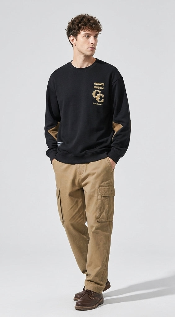 Crewneck Jumper with Dropped Shoulder Sleeves in Black