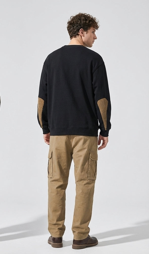 Crewneck Jumper with Dropped Shoulder Sleeves in Black