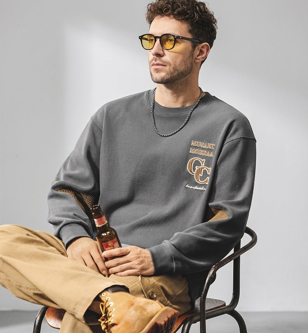 Crewneck Jumper with Dropped Shoulder Sleeves in Grey