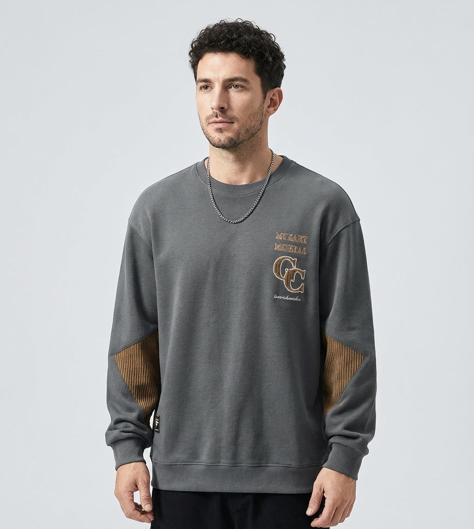 Crewneck Jumper with Dropped Shoulder Sleeves in Grey