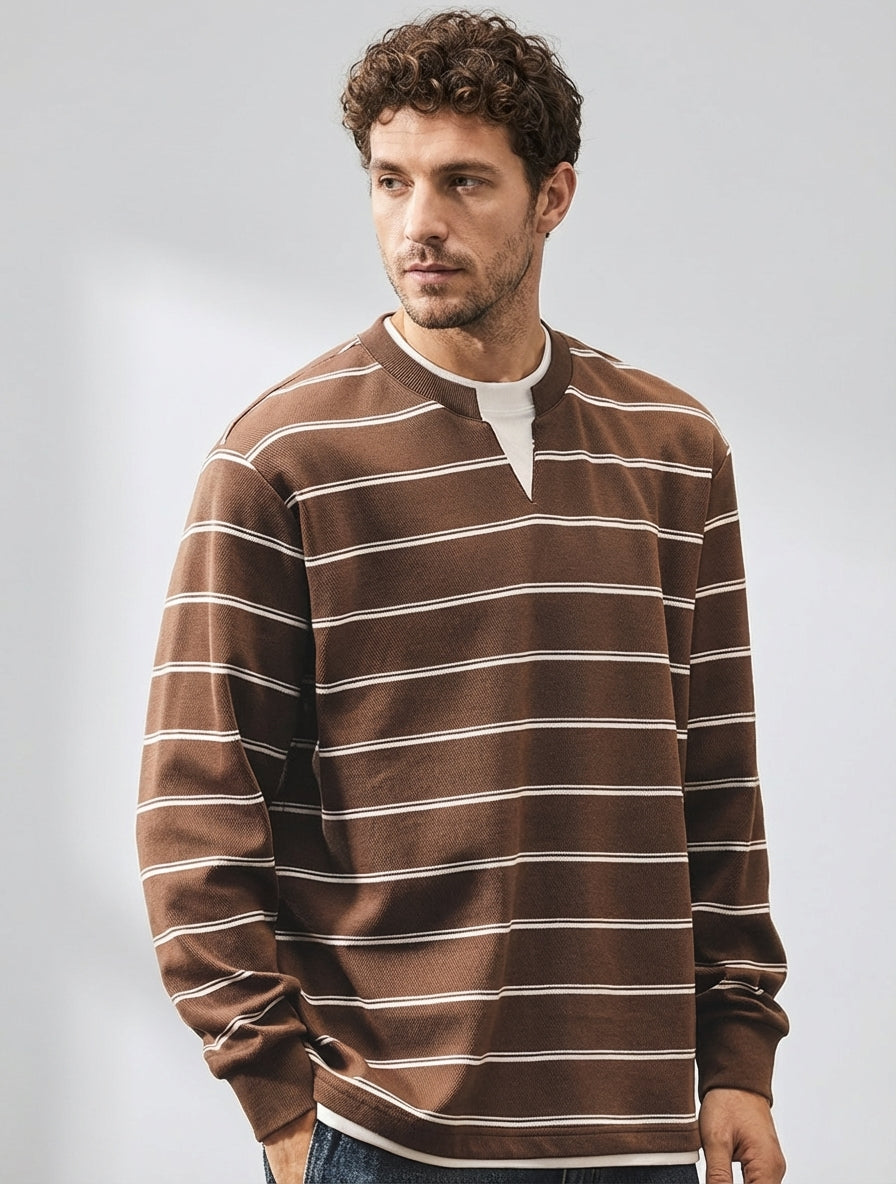 Sailors Stripe Tee with Dropped Shoulder Sleeves in Brown
