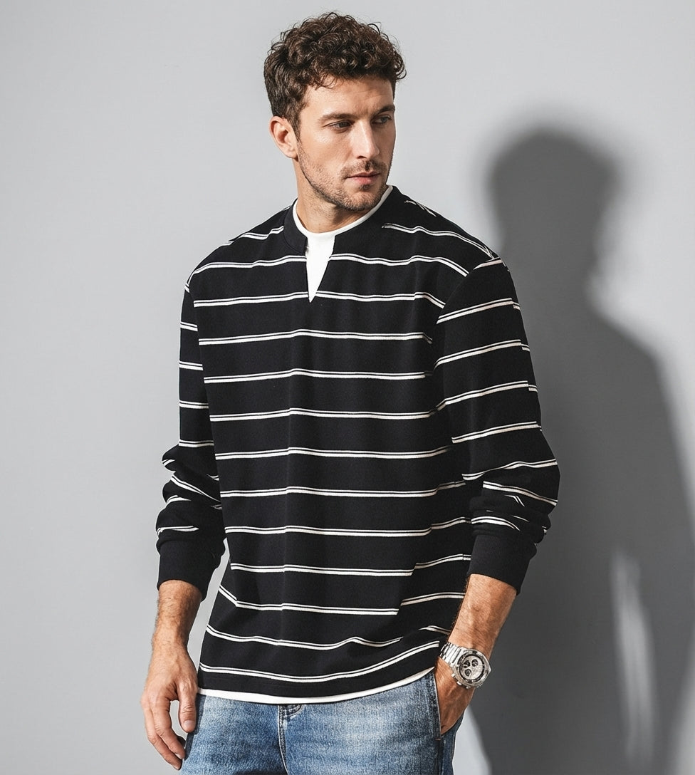 Sailors Stripe Tee with Dropped Shoulder Sleeves in Black