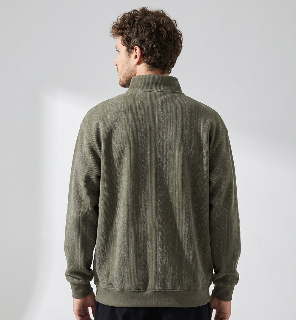 Textured Turtle Neck Pullover Gray Green
