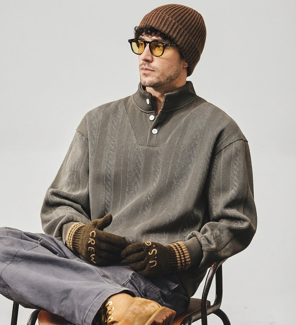 Textured Turtle Neck Pullover Gray Green