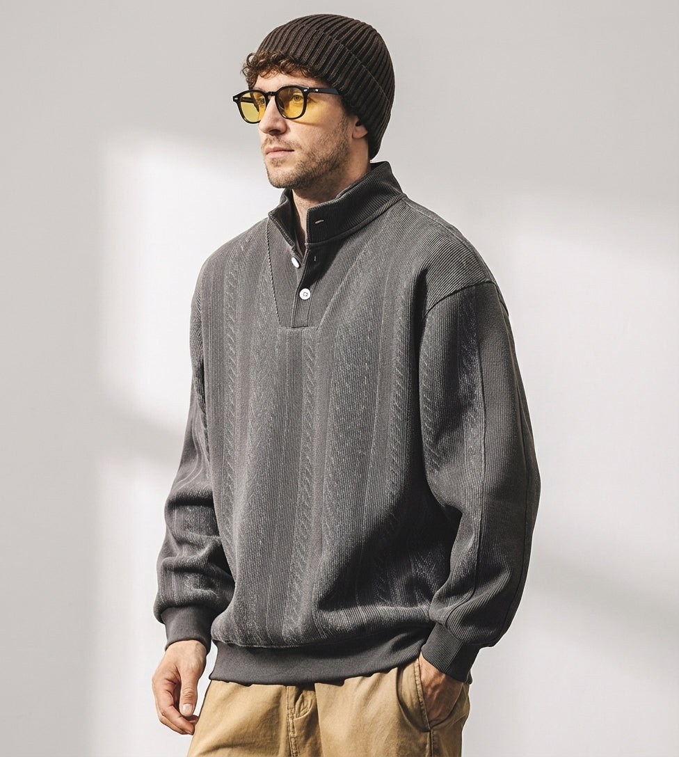 Textured Turtle Neck Pullover in Grey