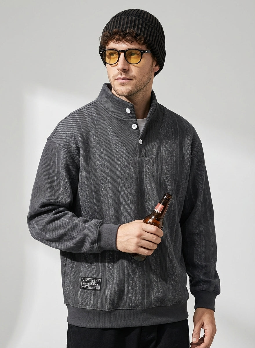 Textured Turtle Neck Pullover in Grey