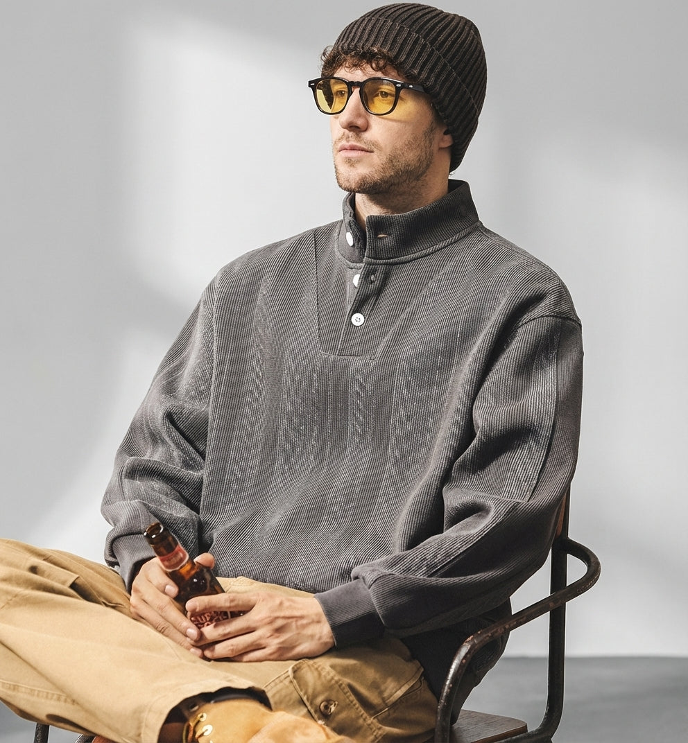 Textured Turtle Neck Pullover in Grey