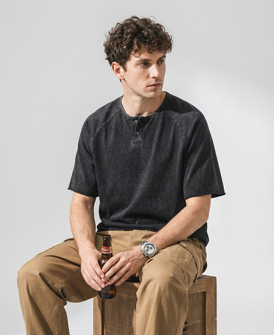 Urban Drift Henley Tee With Raglan Sleeves