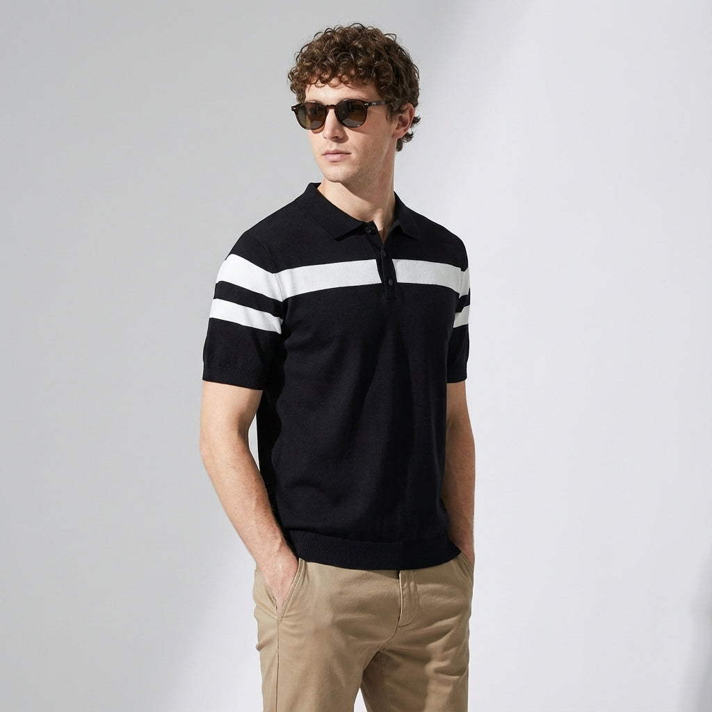 Varsity Stripe Knit Polo in White