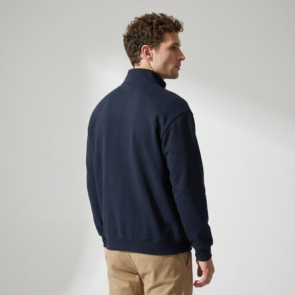 Quarter-Zip Fleece 500 GSM Jacket With Pockets in Navy Blue