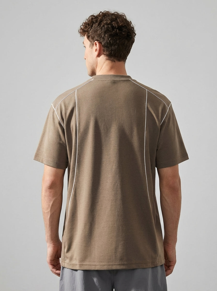 V-Placket Stitch Detail Tee in Khaki