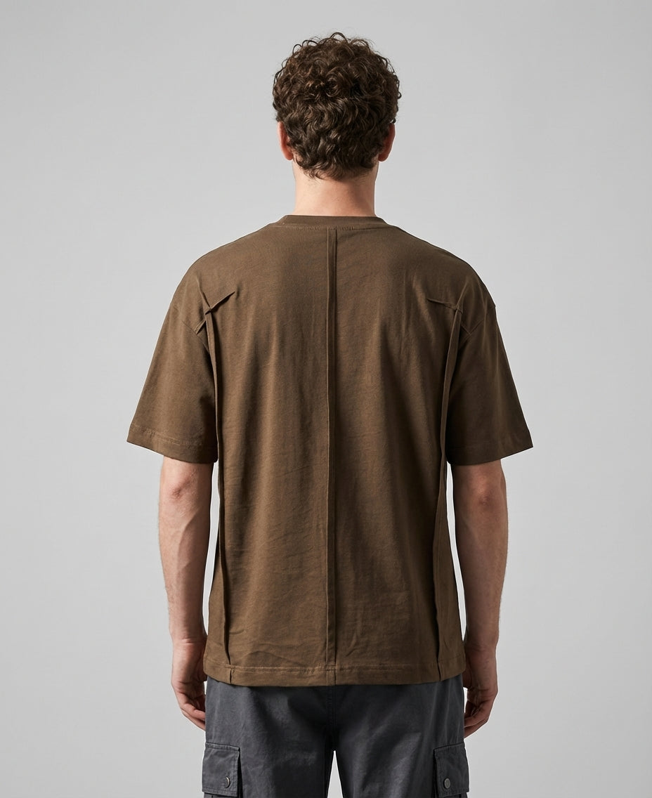 Shoulder Splice Panel Loose Tee in Brown