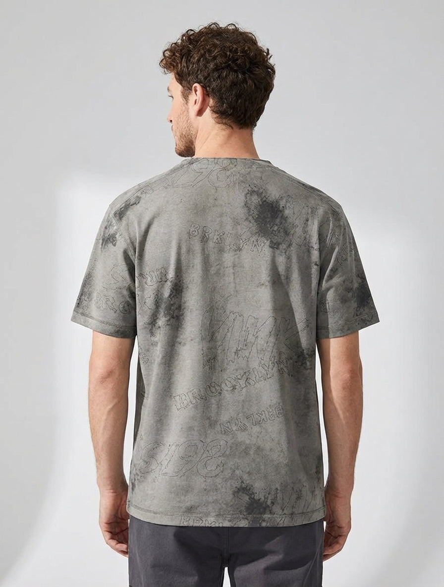 Split Neck Tie-Dye Tee in Classic Blue
