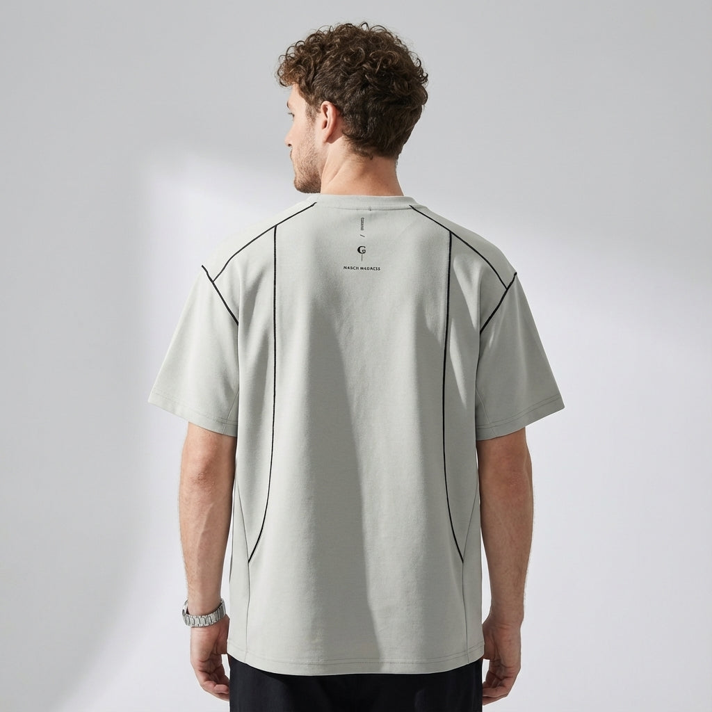 V-Placket Stitch Detail Tee in White