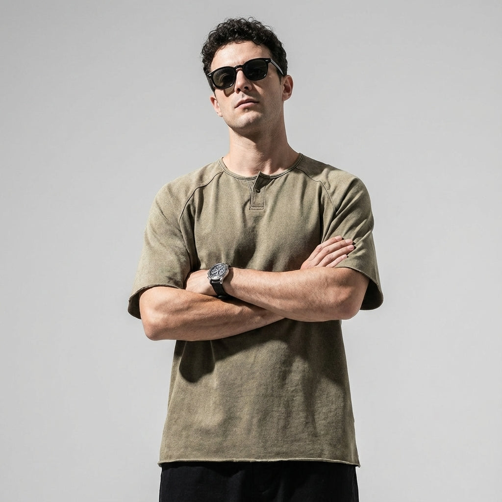 Urban Drift Henley Tee With Raglan Sleeves