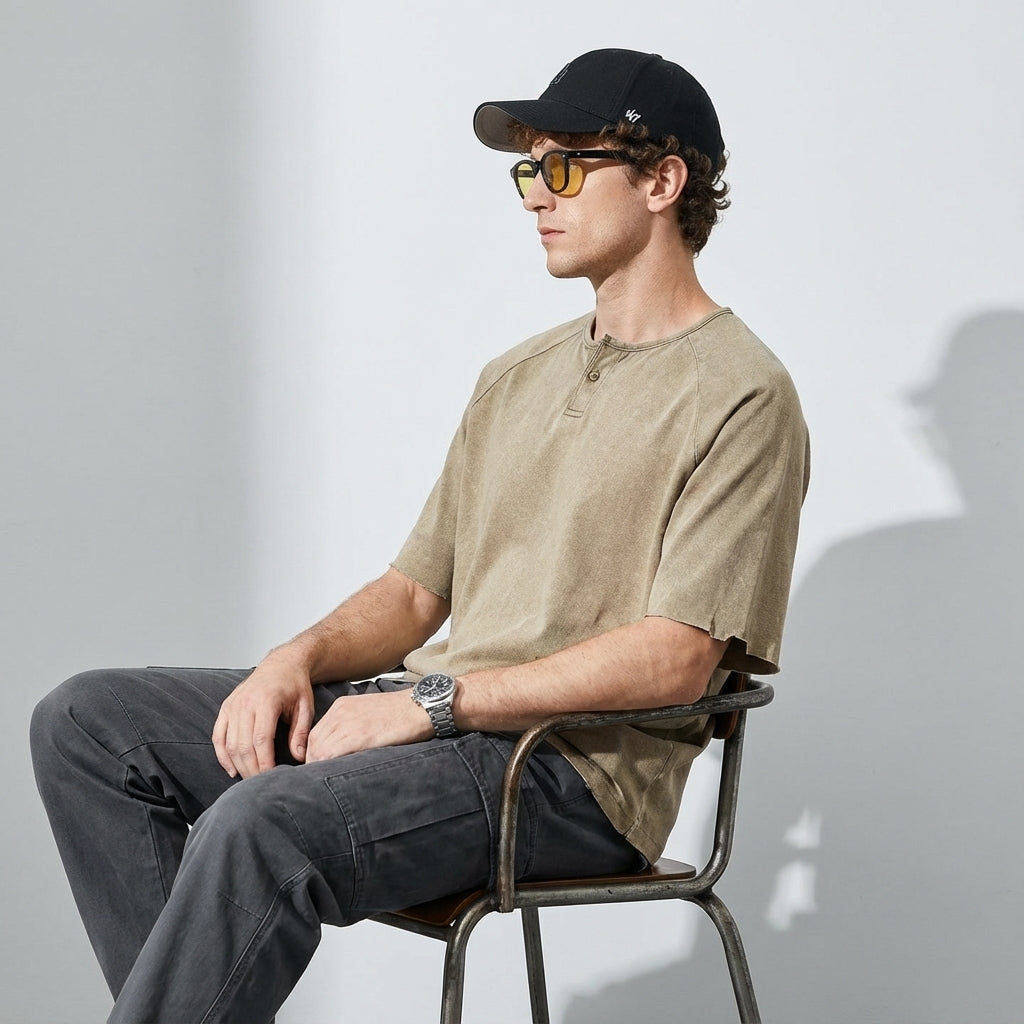 Urban Drift Henley Tee With Raglan Sleeves